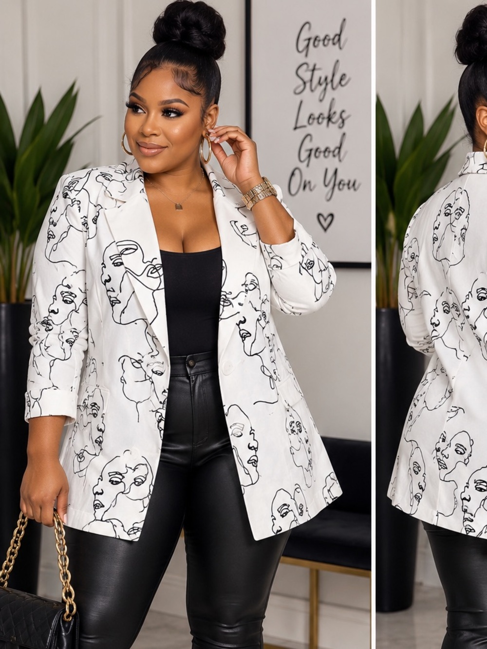 Women's White Artistic Face Print Blazer